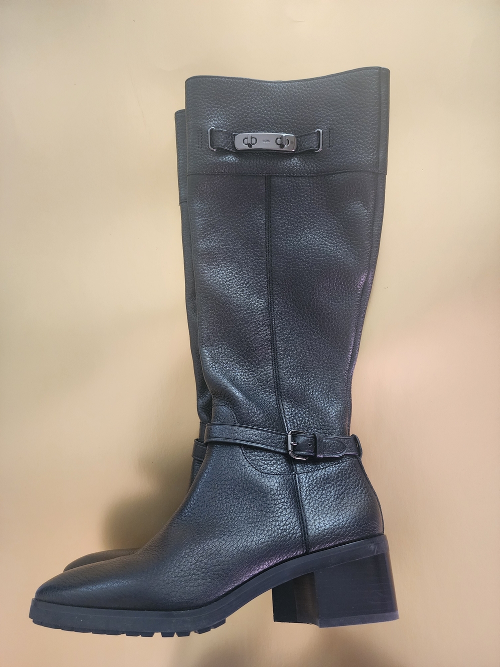 Black Leather Knee-High Riding Boots